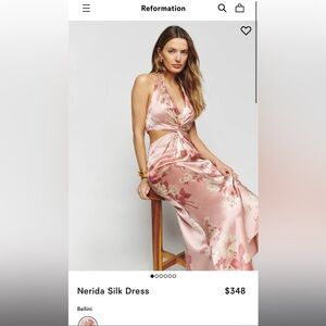 Reformation Nerida Silk Dress
Color: Bellini
Size: 4